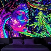 economico Arazzi Blacklight-arazzo a luce nera uv reattivo fosforescente festa fosforescente neon donna marijuana psichedelico psichedelico nebbioso appeso arazzo arte murale per soggiorno