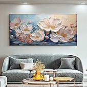abordables Peintures fleurs/botaniques-Peinture à l&#039;huile de fleur blanche originale faite à la main sur toile décor d&#039;art mural rose peinture de fleur de texture épaisse pour la décoration intérieure avec cadre étiré/sans peinture de