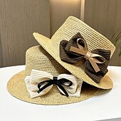 levne Party klobouky-Klobouky Doplňky do vlasů akryl / bavlna Sláma Slamák Sluneční klobouk Dovolená Plážové Elegantní Romantické S Mašle Čistá Barva Přílba Pokrývky Hlavy