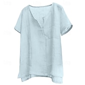economico Casual da lavoro-Per uomo Camicia Camicia in cotone e lino Camicia bianca di cotone Camicia casual Semplice Vacanza Streetwear Nero Bianco Blu reale Arancione Manica Corta Scollo a V Estate Abbigliamento