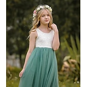 preiswerte Kleider für die Blumenmädchen-Blumenmädchenkleid Mädchen Party Kleid Leistung Hochzeit Party Prinzessin Süß Gitter Feste Farbe Ärmellos Rundhalsausschnitt Weiß Rosa 2-12 Jahre