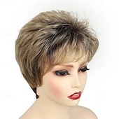 cheap Older Wigs-Wig Natural Wave Asymmetrical With Bangs Wig Short Golden Blonde Synthetic Hair Women's Classic Blonde Short Blonde Pixie Cut Wig