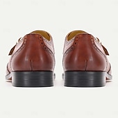 billiga Premium läder Loafers-munkbandsskor för män svart brunt brunt läder brogue-spänne