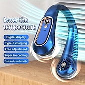 olcso Ventilátorok-Digitális Kijelzőjű Nyak Ventilátor – Hordozható 5-sebességű USB Újratölthető Légkondicionáló Kültéri Használatra