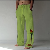 cheap Classic-Men&#039;s Trousers Summer Pants Beach Pants Elastic Drawstring Design Front Pocket Straight Leg Bird Graphic Prints Soft Outdoor Casual Daily For Vacation Fashion Streetwear White Green