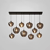voordelige Eilandlichten-led kroonluchter eilandlicht 1/3/6/8/10/12 hoofden warm licht 25cm nordic restaurant creatieve persoonlijkheid lange lijn gerookte glazen lampen eetkamer woonkamer 110-240v