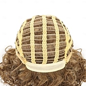 abordables perruque plus âgée-Perruques bouclées brunes courtes pour femmes perruque synthétique blonde mixte perruque de remplacement de cheveux bouclés rebondissants perruque bouclée avec racines foncées ruban blond gris