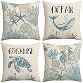 abordables Taies d&#039;Oreiller-Housse de coussin décorative d&#039;été, 1 pièce, taie d&#039;oreiller carrée douce, pour chambre à coucher, salon, canapé, chaise, tortue, algues