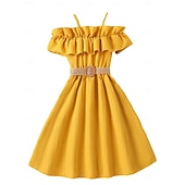 economico Vestiti casual-Bambino Da ragazza Vestito Tinta unica Manica corta Matrimonio Esterno Informale Con balze Festività Di tendenza Giornaliero Poliestere Al ginocchio Abito casual Vestito svasato Abito linea A Estate