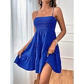 baratos vestidos de verão-Mulheres Vestido midi Vestido de chiffon Vestidos Boho Chic Vestido elegante Elegante Boêmia Vintage Férias Diário Encontro Normal Tecido Sem Manga Com Alças Finas Preto Rosa Azul Verde Verão