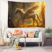 baratos tapeçarias de animais-Fantasia unicórnio pendurado tapeçaria arte da parede grande tapeçaria mural decoração fotografia pano de fundo cobertor cortina casa quarto sala de estar decoração