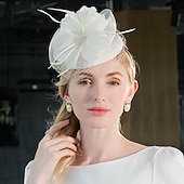 お買い得  ファシネーター-ヘッドバンド、ファシネーター、帽子、チュール、シナメイ、山高帽/クローシュハット、ピルボックスハット、シルクハット、ウェディング、ティーパーティー、エレガントなウェディング、羽根付き、花柄のヘッドピース、帽子