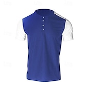 cheap Casual Henley Tee-Men&#039;s Waffle Tee Button T Shirt T Shirt Waffle Henley Shirt Short Sleeve Henley Spring &amp; Summer Color Block Fashion Designer Basic Patchwork Vacation Street Going out Black White Royal Blue Top Tee