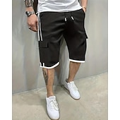 baratos Clássico-Homens Bermuda Cargo Calção Com Cordão Cintura elástica Bolso multi Bloco de cor Vestível Curto Ao ar livre Diário Para Noite Moda Clássico Preto Cáqui