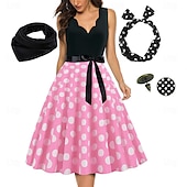 economico Outfit-Abito Rockabilly A-Line per Donne con Pois Abito Swing Abito Flare con Set di Accessori Abiti Grease anni &#039;50 Retro Vintage anni &#039;60 con Fascia per Capelli Sciarpa Orecchini per Abito da Festa