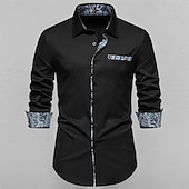 baratos camisas masculinas não de ferro-Homens Camisa Social camisa de verão Camisa casual camisa de praia camisa de colarinho camisa de botão Preto Branco Azul Marinha Manga Longa Estampado Cashemere Lapela Férias Havaiana Bolsos Roupa