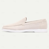preiswerte Loafer aus hochwertigem Leder-Slipper aus Wildleder für Herren in Weiß und Beige