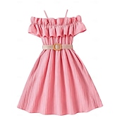 economico Vestiti casual-Bambino Da ragazza Vestito Tinta unica Manica corta Matrimonio Esterno Informale Con balze Festività Di tendenza Giornaliero Poliestere Al ginocchio Abito casual Vestito svasato Abito linea A Estate