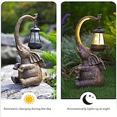 cheap Landscape Lights-1pc Solar Garden Statue Elephant Figurine Light Outdoor Decor LED Lights for Outside Patio Yard Lawn Decorations Housewarming Mother&#039;s Gifts