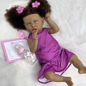 cheap Dolls-22 inch Black Dolls Reborn Doll Baby &amp; Toddler Toy Doll Reborn Baby Doll Baby Baby Girl African Doll Reborn Baby Doll Saskia Newborn lifelike Gift Hand Made Non Toxic Vinyl W-05022 with Clothes and