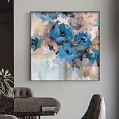 baratos Pinturas Florais/Botânicas-Pintura a óleo artesanal em tela, arte de parede, decoração moderna, abstrata, azul, rosa, flor para decoração de casa, rolou, sem moldura, pintura não esticada