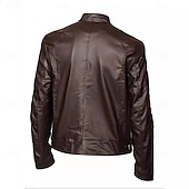 cheap Faux Leather Jackets-Male Faux Leather Jacket Transition Jacket Biker Jacket Casual Daily Travel Pocket All Seasons Solid / Plain Color Leisure Sweet Standing Collar Regular Black Royal Blue Brown Khaki Jacket