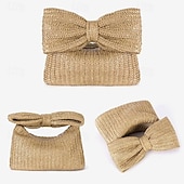 billiga Hand- och toteväskor-Dam Handväska Koppling Armband Sugrör Helgdag Strand Resor Rosett Multi Carry Vävd Svart Kaki Regnbåge