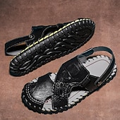 cheap Casual Sandals-Men&#039;s Brown Leather Sandals with Adjustable Strap and Stylish Stitching – Comfortable and Durable for Casual Outings, Beach and Everyday Wear