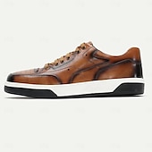 cheap Premium Leather Sneakers-Men&#039;s Dress Sneakers Leather Italian Full-Grain Cowhide Slip Resistant Lace-up Yellow-Brown
