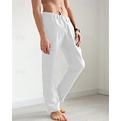 economico Casa-Per uomo Pantaloni di lino Pantaloni Pantaloni estivi Pantaloni da spiaggia Tasche A cordoncino Vita elastica Liscio Comfort Traspirante Giornaliero Per eventi Da mare Hawaiano Boho Nero Bianco