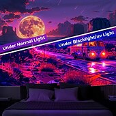 cheap Blacklight Tapestries-Blacklight Tapestry UV Reactive Glow in the Dark Glow Party Neon Desert Trip Psychedelic Trippy Misty Hanging Tapestry Wall Art Mural for Living