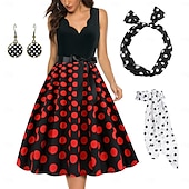 cheap Outfits-Polka Dots Retro Vintage 1950s A-Line Dress Swing Dress Flare Dress Polka Dot Women&#039;s Party / Evening Bachelorette Party Adults&#039; Dress Earrings Headband