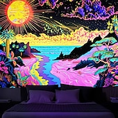 cheap Blacklight Tapestries-Blacklight Tapestry UV Reactive Glow in the Dark Glow Party Neon Mushroom Landscape Psychedelic Trippy Misty Hanging Tapestry Wall Art Mural for Living