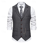 abordables Gilets-Homme Gilet Usage quotidien Vacances Sortie Rétro Vintage Mode Printemps &amp; Automne Bouton Polyester Confortable Plein Boutonnage Simple Revers Standard Marine foncé Gris foncé Café Gilet