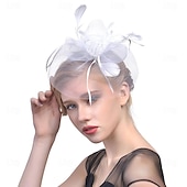 billige Coiffer-fascinators Hatter Hodeplagg organza Fedora Solhatt slørhatt Hesteløp cocktail Elegant Retro Rød Med Fjær Ren Farge Hodeplagg Hodeplagg