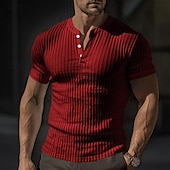 cheap Casual Henley Tee-Men&#039;s Button T Shirt T Shirt Henley Shirt Tee Short Sleeve V Neck Spring &amp; Summer Plain Pit Strip Fashion Designer Basic Vacation Street Going out Wine Black White Top Tee for Men