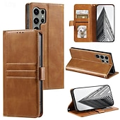 Недорогие Чехлы для Samsung-телефон Кейс для Назначение SSamsung Galaxy S24 S23 S22 S21 S20 Ultra Plus FE A54 A34 A14 S25 Ультра Кошелек для карт с ремешком на запястье Откидная подножка Разъем для карты Ретро ТПУ Кожа PU