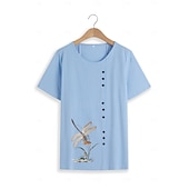 economico Camicie-Camicia da donna 100% Cotone Camicia Blusa Stampa a bottoni Weekend Streetwear Di base Casual Simile lino Manica corta Collo tondo Bianco Estate Primavera