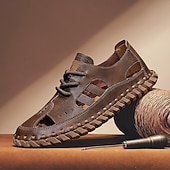 abordables sandales d'extérieur-Sandales beiges en similicuir pour homme, confortables et élégantes, idéales pour les vacances à la plage et l'été.