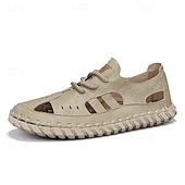 abordables sandales d'extérieur-Sandales beiges en similicuir pour homme, confortables et élégantes, idéales pour les vacances à la plage et l'été.