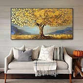 preiswerte Landschaftsgemälde-handgemachtes Ölgemälde auf Leinwand, Wandkunst, Dekoration, goldene Baumlandschaft für die Inneneinrichtung, gerolltes, rahmenloses, ungedehntes Gemälde, goldene Baumlandschaft