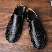abordables Sandalias casuales-Hombre Sandalias Zapatos hechos a mano Microfibra Transpirable Cómodo Antideslizante Hebilla Amarillo-marrón Negro