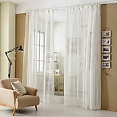 cheap Sheer Curtains-One Panel Modern Minimalist Style Vertical Striped Imitation Linen Curtain Living Room Bedroom Dining Room Semi Transparent Window Screen