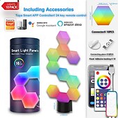Недорогие Умный ночной свет-Смарт-LED светильник Tuya/Bluetooth RGB Квантовые соты настенные светильники 6/10 пакетов гексагональных светодиодов USB-зарядка атмосфера для киберспорта с управлением через приложение и звуком для