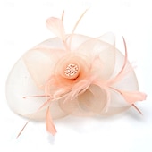 billige Coiffer-fascinators Hatter Hodeplagg organza Fedora Solhatt slørhatt Hesteløp cocktail Elegant Retro Rød Med Fjær Ren Farge Hodeplagg Hodeplagg