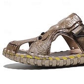 cheap Casual Sandals-Men&#039;s Brown Leather Sandals with Adjustable Strap and Stylish Stitching – Comfortable and Durable for Casual Outings, Beach and Everyday Wear