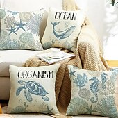 abordables Taies d&#039;Oreiller-Housse de coussin décorative d&#039;été, 1 pièce, taie d&#039;oreiller carrée douce, pour chambre à coucher, salon, canapé, chaise, tortue, algues