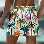 お買い得  熱帯植物と花-男性用 ココナッツの木 多色 フラワー スイムショーツ ボードショーツ スイミングトランクス ミディアムウエスト ハワイアン カジュアル 祝日 ビーチ ドローストリング メッシュ裏地付き 弾性ウエスト デザイナー 衣類