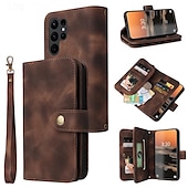 cheap Samsung Cases-Phone Case For Samsung Galaxy S23 S22 S21 S20 Ultra Plus FE A73 A53 A33 A23 A13 Note 20 Ultra 10 Plus Wallet Case Zipper Full Body Protective with Wrist Strap Retro TPU PU Leather