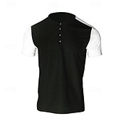 cheap Casual Henley Tee-Men&#039;s Waffle Tee Button T Shirt T Shirt Waffle Henley Shirt Short Sleeve Henley Spring &amp; Summer Color Block Fashion Designer Basic Patchwork Vacation Street Going out Black White Royal Blue Top Tee